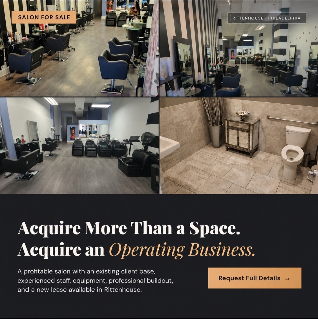 Acquire more than a space — acquire an operating salon business in Rittenhouse, Philadelphia